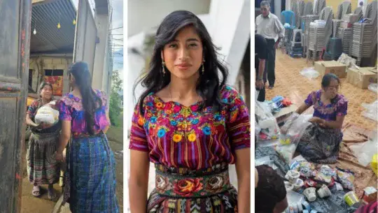 María Mercedes Coroy entrega de víveres a damnificados por temblores en Santa María de Jesús