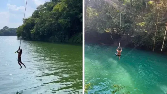 Divertidos columpios para saltar al agua en Guatemala