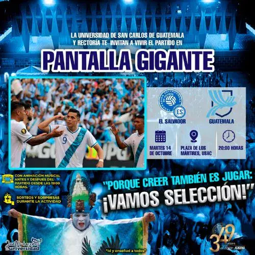 Partido El Salvador vs Guatemala en pantalla gigante de la USAC
