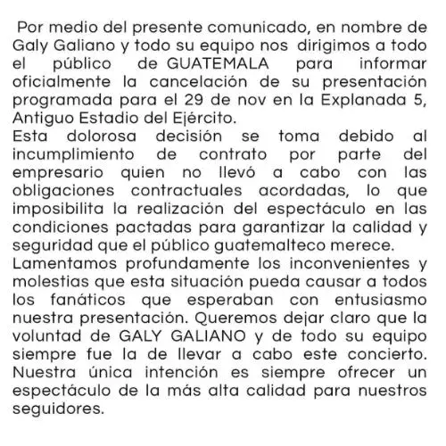 Concierto de Galy Galiano en Guatemala 2025