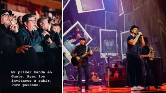 Ricardo Arjona subió al escenario a la banda que lo acompañó en sus inicios en Guatemala