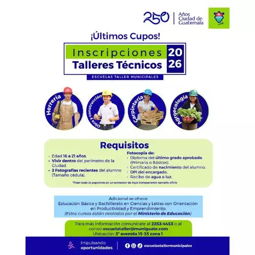 Inscripciones Talleres técnicos de la Municipalidad de Guatemala 2026