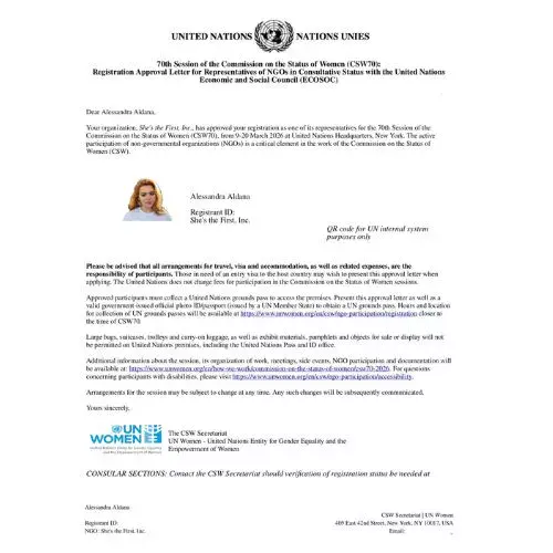 Jóven guatemalteca Alessandra Aldana sesiones ONU Mujeres