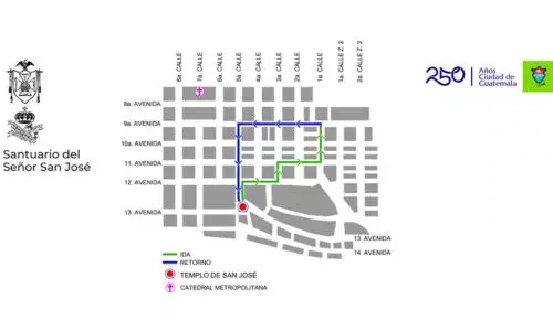 Recorrido Procesión 14 de marzo 2026 Santuario San José Zona 1 Ciudad Guatemla