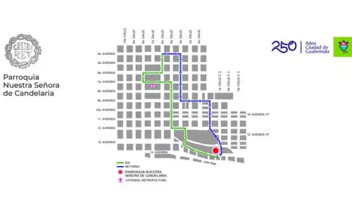 Recorrido Procesión 21 de marzo 2026, Parroquia Nuestra Señora de Candelaria Zona 1 Ciudad Guatemala