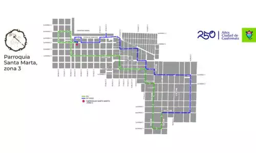 Recorrido Procesión 22 de marzo 2026, Parroquia Santa Marta, Zona 3 Ciudad Guatemala