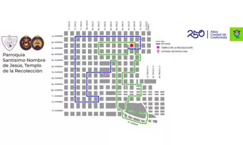 Recorrido Procesión 28 de marzo 2026, Templo de la Recolección Zona 1 Ciudad Guatemala