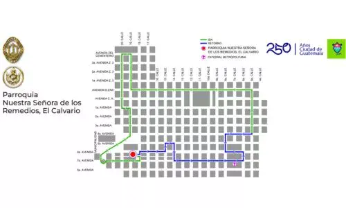 Recorrido Procesión 3 de abril 2026, El Calvario Zona 1 Ciudad Guatemala