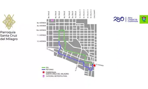 Recorrido Procesión 4 de abril 2026, Parroquia Santa Cruz del Milagro, Zona 1 y 6 Ciudad Guatemala