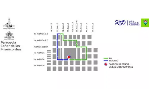 Recorrido Procesión 5 de abril 2026, Parroquia Señor de las Misericordias Zona 1 Ciudad Guatemala