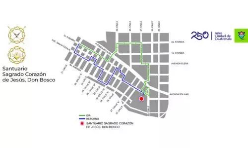Recorrido Procesión 7 de marzo 2026, Santuario Sagrado Corazón de Jesús, Don BoscoZona 1 Ciudad Guatemala