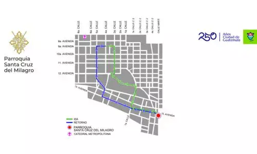 Recorrido Procesión 8 de marzo 2026 Parroquia Santa Cruz del Milagro, Zona 1 y 6 Ciudad Guatemala