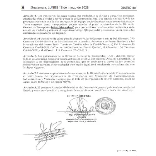 Acuerdo CIV Restricción al transporte pesado en Guatemala 2026 durante la Semana Santa 2026