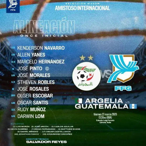 Alineación Guatemala partido amistoso vs Argelia 2026