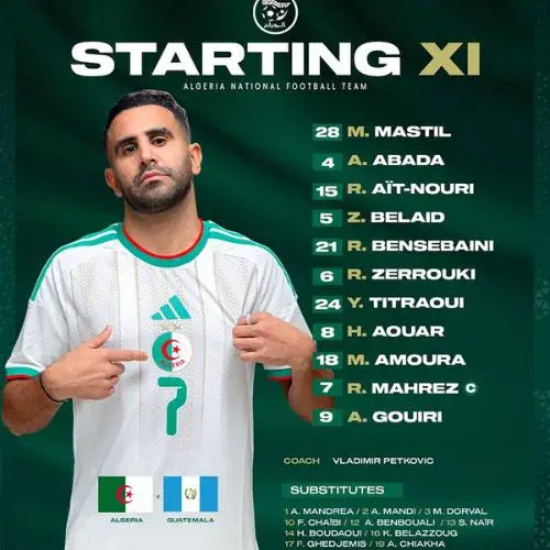 Alineación de Argelia vs Guatemala