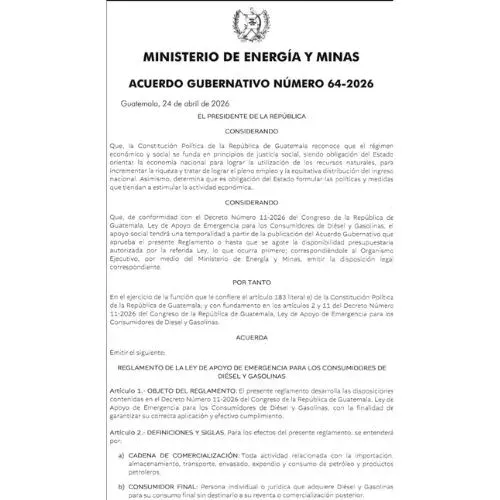 El reglamento del subsidio a la gasolina en Guatemala 2026