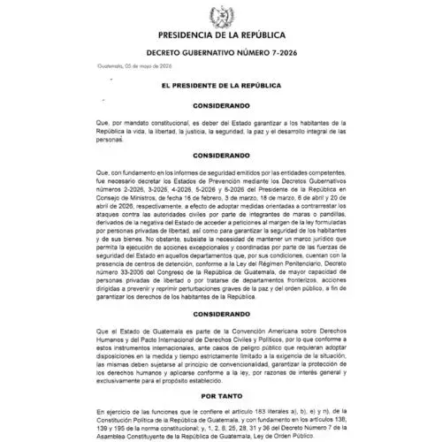Nuevo Estado de Prevención en Guatemala vigente 6 de mayo 2026