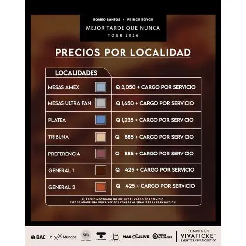 Precios concierto Romeo Santos y Prince Royce 2026 en Guatemala