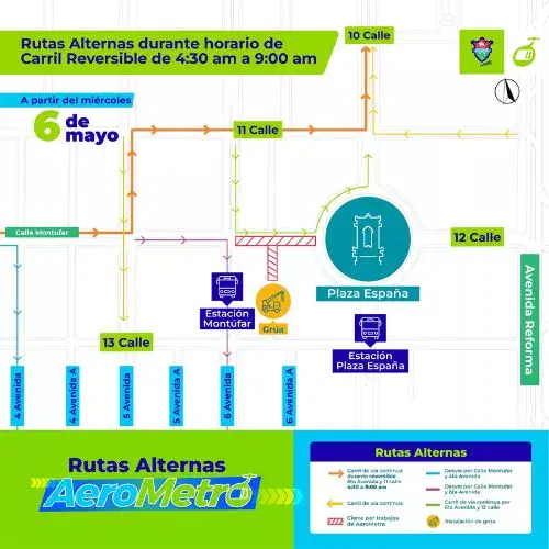 Rutas alternas y reducción de carriles por construcción del AeroMetro Guatemala