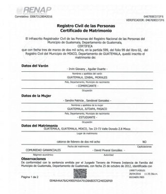 certificado de matrimonio