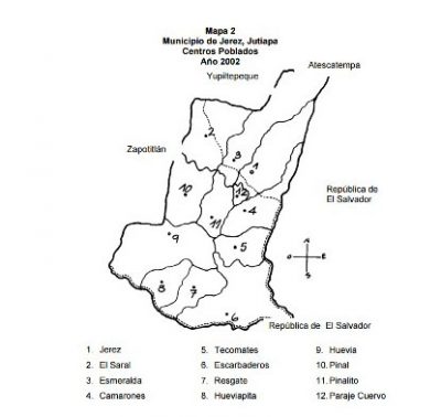 Mapa del municipio de Jerez del departamento de Jutiapa 