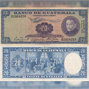 Historia del billete de 20 quetzales en Guatemala