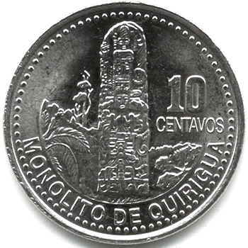 Historia de la moneda de 10 centavos de quetzal en Guatemala