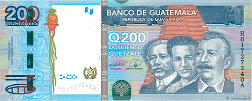 Descripción de la foto - Anverso del billete de 200 quetzales. - crédito Numismática las Tiendas