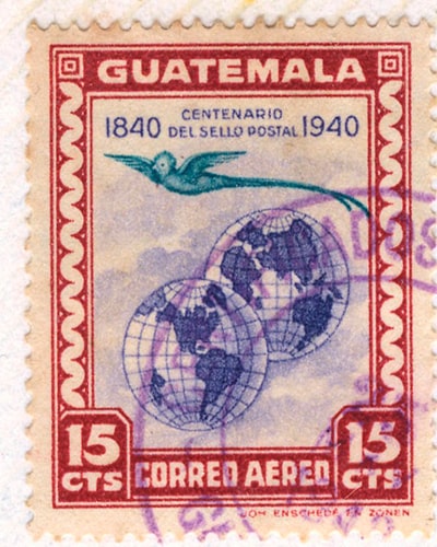 Descripción de la foto - sello ilustrativo del quetzal, 1940- crédito de la foto - Sergio Romero