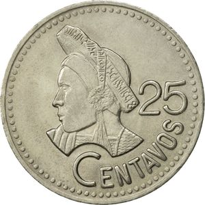 Descripción de foto - moneda de 25 centavos de Guatemala. - Crédito de foto - Colnet