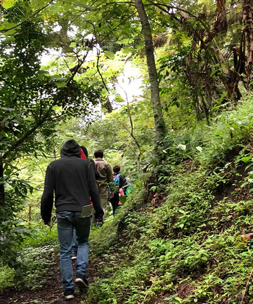 Descripción de la foto para personas con discapacidad visual: personas de espaldas caminando por un sendero que lleva a un barranco. (Crédito de foto: Jungla Urbana / Facebook)