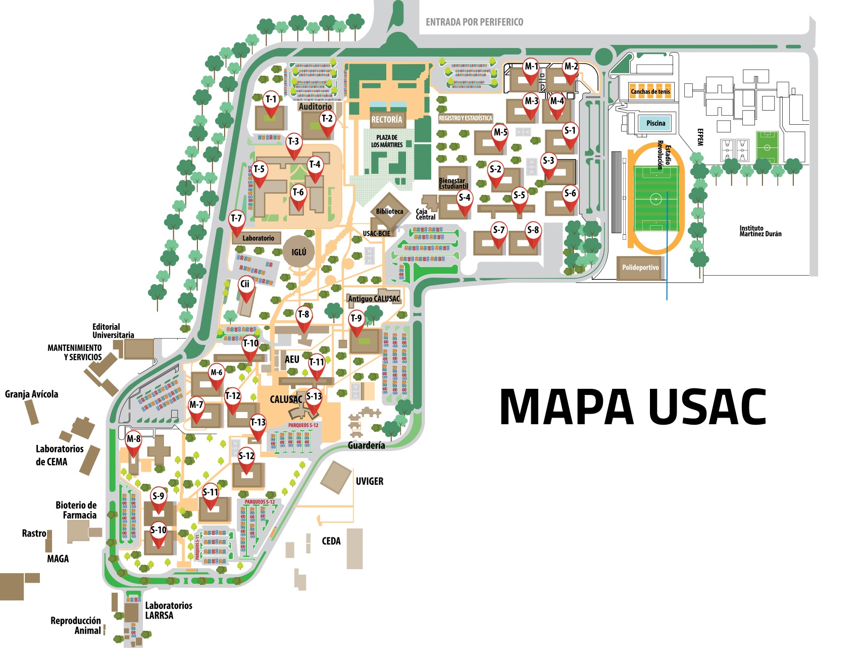 Mapa del Campus Central de la USAC, Guatemala