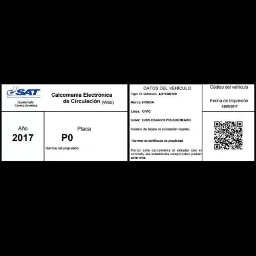 tarjeta y calcomanía de circulación