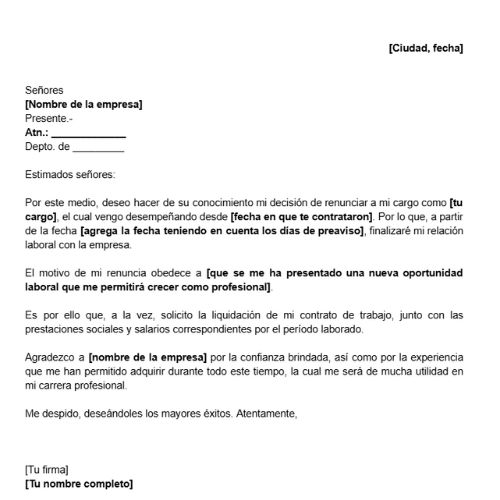 ejemplo carta de renuncia en Guatemala